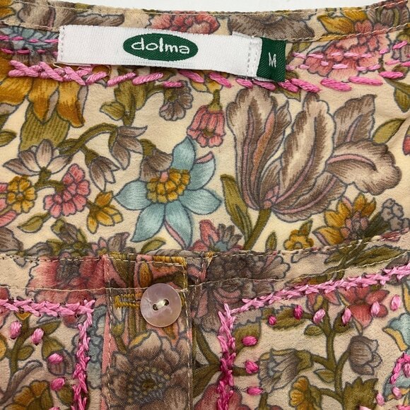 Dolma Medium Floral Pink Hand-Embroidered Tunic Top Lightweight Silk Bl Boho - Picture 5 of 14